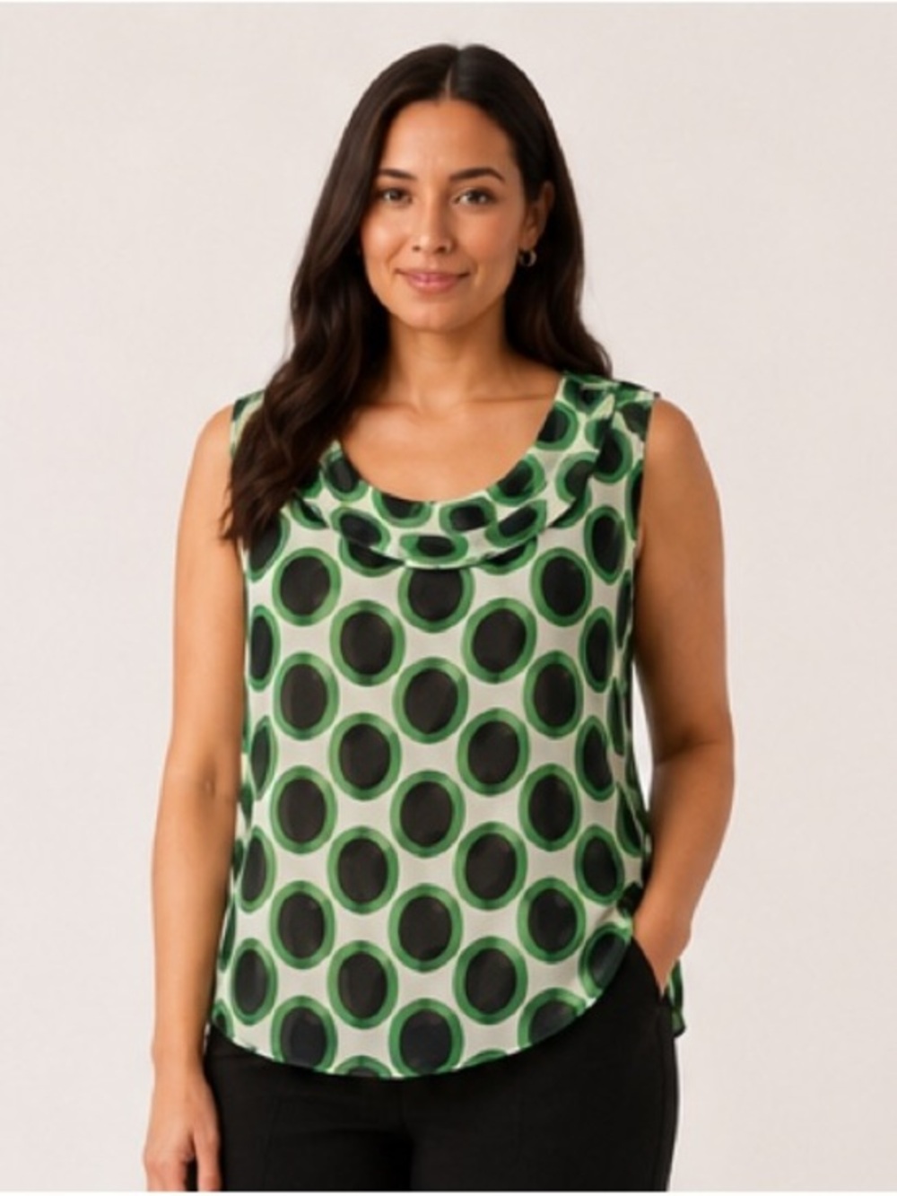 Pleione Green Polka-Dot round Neck Sleeveless Top size xlg